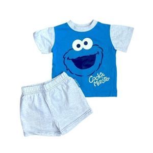 𝅺SESAME Street Cookie Monster 2-Piece Blue & Grey Shorts Outfit Sz 12M‎